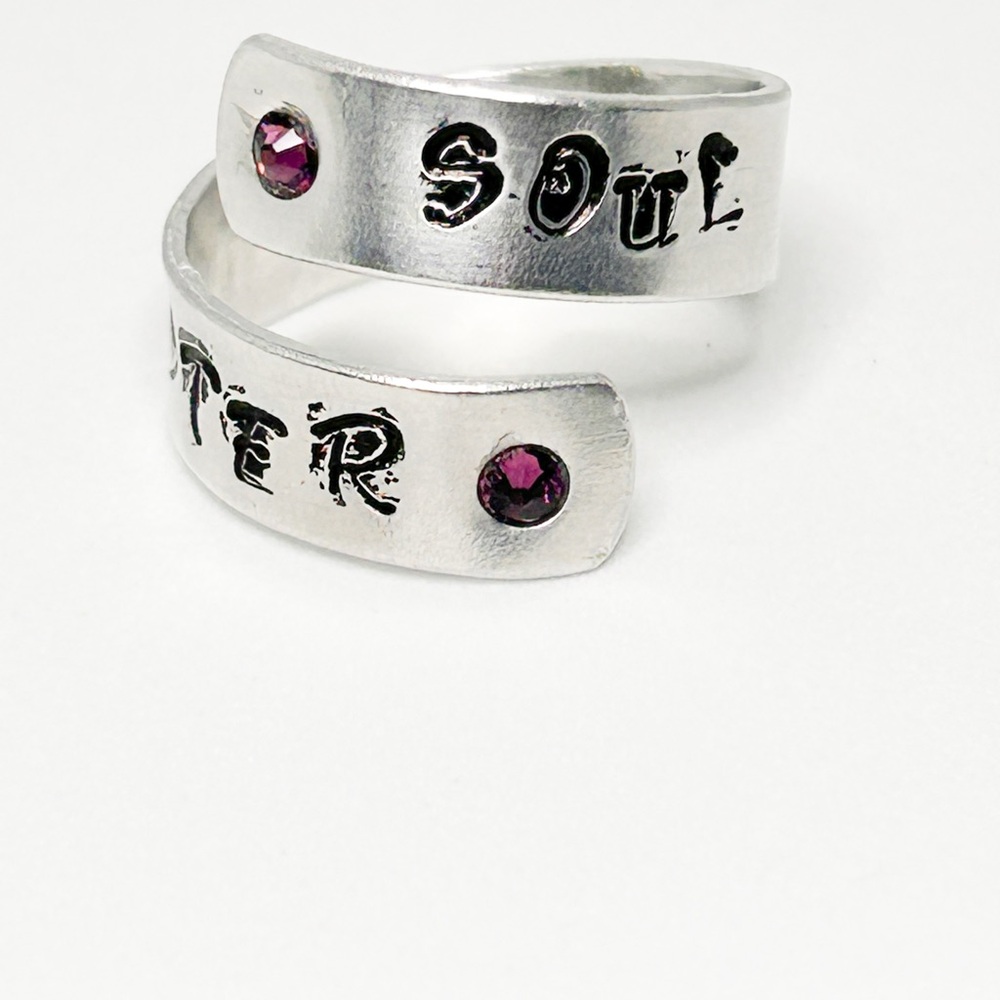 NEW HANDMADE & UNIQUE Silver SOUL SISTER Ring with Purple crystals